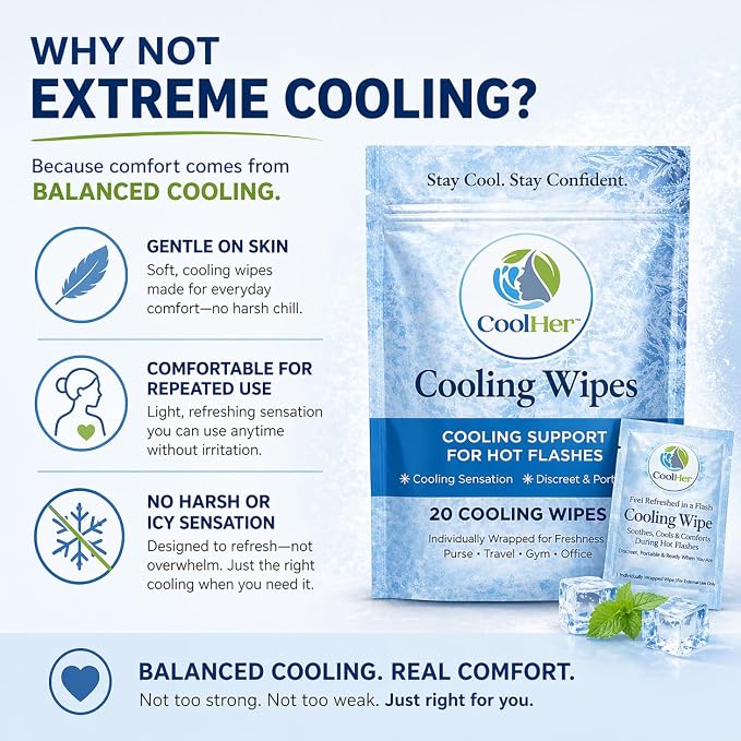 Cooling Wipes for Women – Gentle Cooling for Hot Flashes, Hot Weather & Travel – Individually Wrapped Cooling Wipes – Not Overpowering (20 Count)