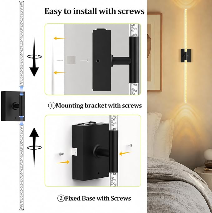 Battery Operated Wall Sconces Set of 2, 10000mAh, Black Bubble | wireless crystal wall lights rechargeable with Remote & 360° Rotate, 31.5" Wall Lamp for Bedroom Living Room Mirror