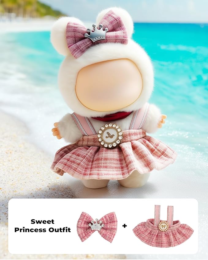 (2-Pack) 17cm Clothes Set, Black Plaid Outfit & Pink Plaid Dress Set, Stylish Doll Clothes with Bow Clip & Unique Metallic Details, Adorable Doll Accessories for 17cm Dolls
