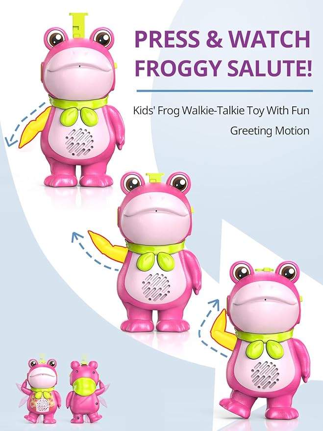 Toddler Walkie Talkies for Kids Rechargable, DIY Dress-Up Saluting Frog Toys, 2 Pack Cute Indoor Outdoor Playset with Stickers, Birthday for 3 4 5 6 7 8 Year Old Girls Boys