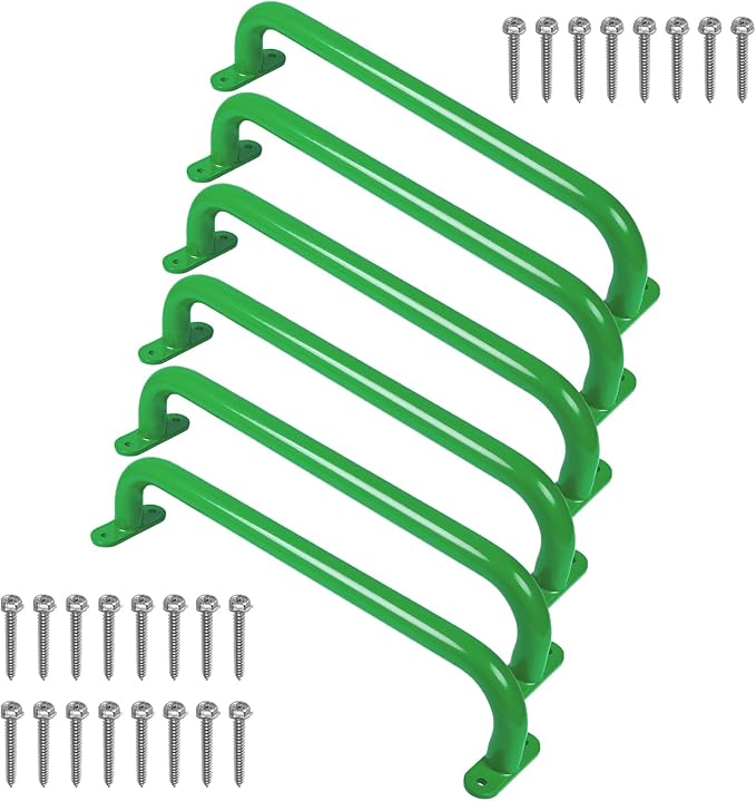 17.2 Inch Green Playground Handles Metal Pack of 6 - Outdoor Swing Sets Grab Handles - Playset Grab Bar, Indoor Kids Climbing Monkey Bars for Playhouse, Treehouse, Jungle Gym