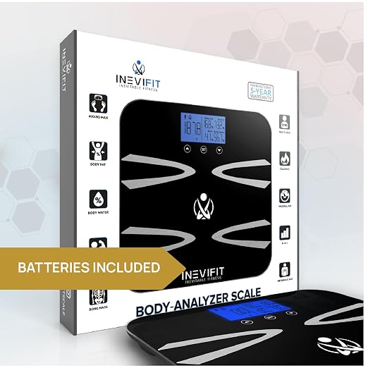 INEVIFIT Body-Analyzer Scale, Highly Accurate Digital Bathroom Body Composition Analyzer, Measures Weight, Body Fat, Water, Muscle, BMI, Visceral Levels & Bone Mass for 10 Users. Includes Batteries