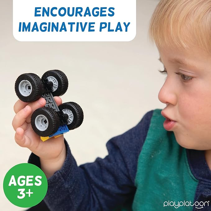 Play Platoon 400 Piece Wheels and Axles Sets, Building Bricks Car Parts & Pieces Kit - Car Building Set with Wheels, Axles & Windshields and Bonus Bricks