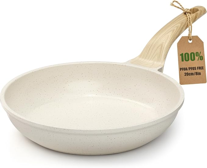 YASHE 8 Inch Granite Nonstick Frying Pan, Induction Cooktop Compatible | Non-Toxic Scratch Resistant with Stay-Cool Handle Cooking Skillet Pan PFOA/PFOS Free Omelette Pan