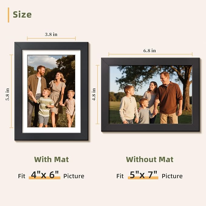 HappyHapi 5x7 Picture Frames Set of 10, Wall or Tabletop Display, Black | Black Picture Frames 5x7 Display Photos 4x6 with Mat or 5x7 Without, Gallery Wall Frame Set, Modern Classic Home Decor