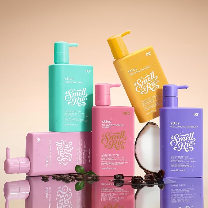 Sttes Smell Rio Body Butter 03# (Irresistible Charm) – 250ml Whipped Coconut Vanilla Body Cream with Tropical Orchid Scent, Jojoba & Coconut Oil Moisturizing Lotion, Caffeine for Firmer-Looking Skin