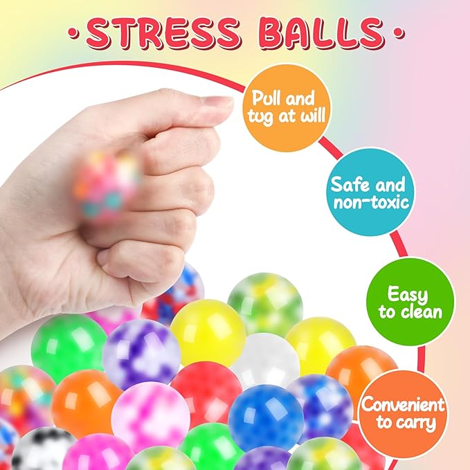 160 Pack Stress Balls for Adults, Bulk Squishy Ball, Stress Balls Set, Anti-Anxiety and Fidget Balls to Relax, Prize Box, Party Favors, Birthday Gifts, Goodie Bag Stuffers