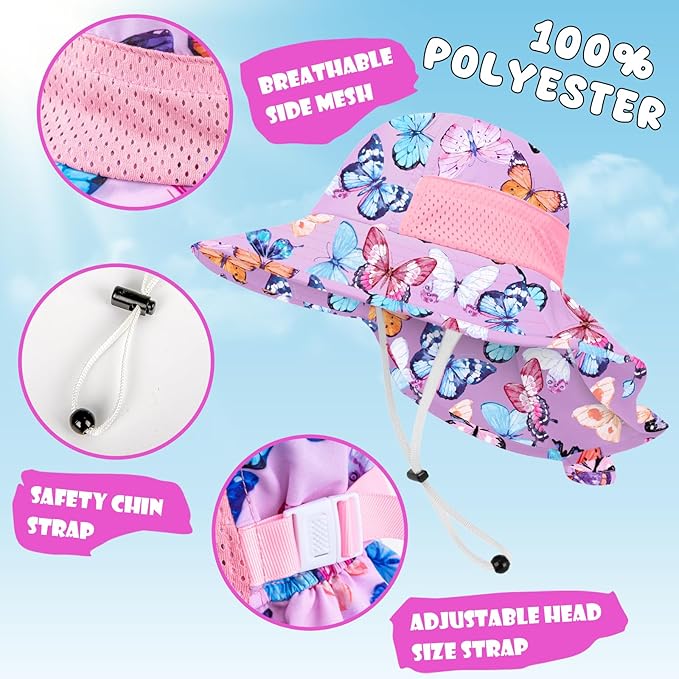 Toddler Baby Sun Hat Kids Summer Beach Essentials Adjustable Beach Hats with Bucket Wide Brim for Boys Girls Age 0-14 Years