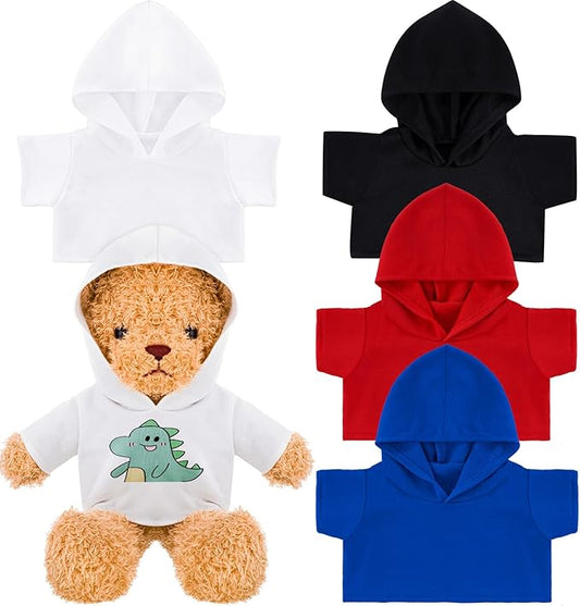 4 Pcs Stuffed Bear Clothes Tshirts for Sublimation Classic Hoodie for Stuffed Animal Designed for 14-18 Inch Plush Bears Dolls.