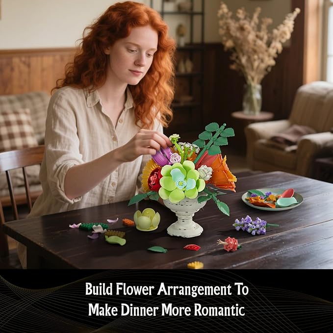 Botanicals Flower Arrangement Building Set, Classic Style Artificial Flower Bouquet, Chrysanthemum Building Toy, Gift for Women - Unique Bouquet Collection for Adults