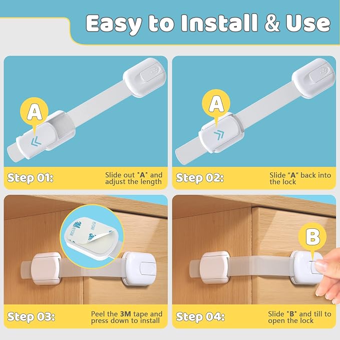 Child Safety Cabinet Locks for Babies (10 Pack)