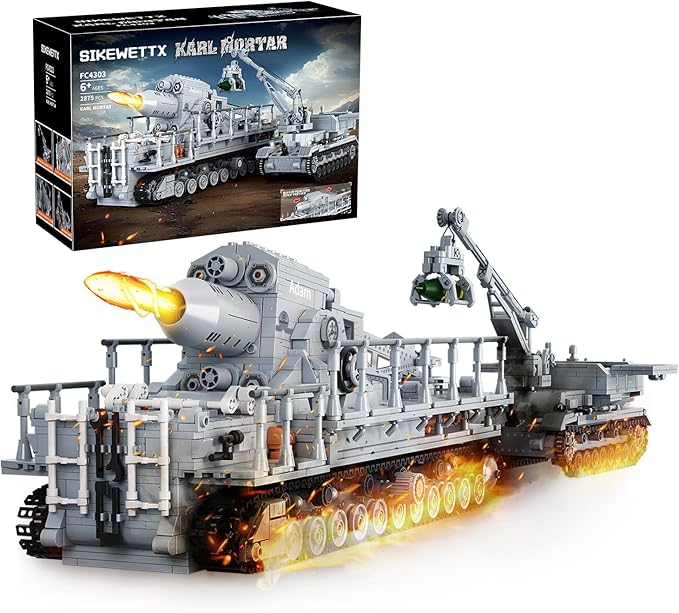 Karl Heavy Mortar Tank Building Block Set 2875 Pieces, Compatible with Lego Military Army Set for Adults WW2 German Mortar Model Kit with Ammo Tractor, 1: 26 Scale Vehicles Model Home Decor