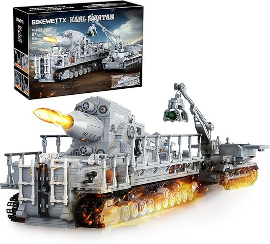 Karl Heavy Mortar Tank Building Block Set 2875 Pieces, Compatible with Lego Military Army Set for Adults WW2 German Mortar Model Kit with Ammo Tractor, 1: 26 Scale Vehicles Model Home Decor
