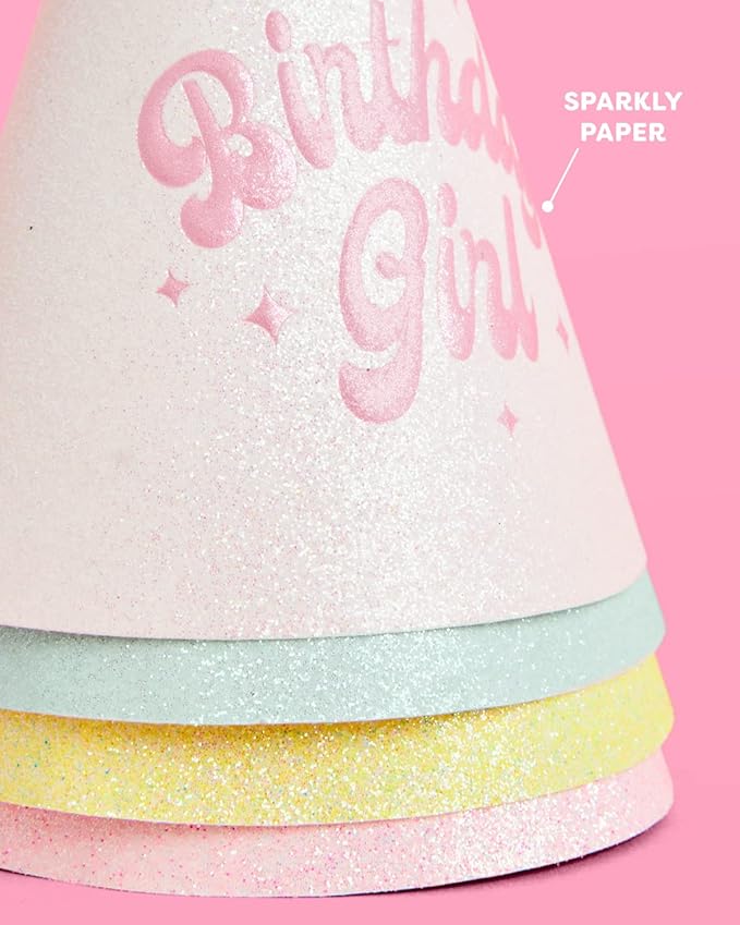 xo, Fetti Birthday Party Hats - Fits Adult + Child - Pastel Rainbow Bday Party, Glitter Birthday Girl, Magical, Paper Party Crowns,