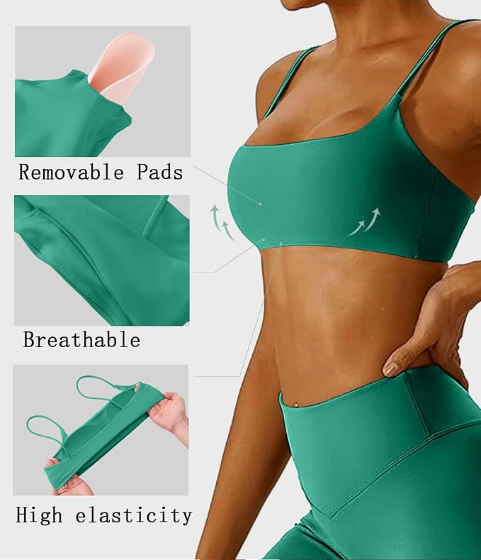 Comper Women's Sports Bras Wirefree Racerback Workout Bras Sexy Thin Straps Yoga Sport Bras with Removable Pads
