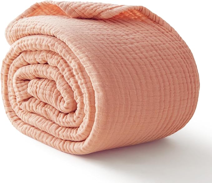100% Cotton Muslin Blanket California King 120" x 90", 6 Layers Breathable and Lightweight Oversized Blankets for Bed, Soft Cooling Gauze Blanket for Adults All Season, Dusty Pink