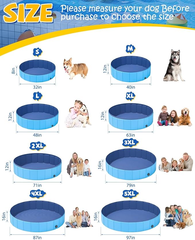 YSJILIDE Portable Dog Pool PVC Pet Swimming Pool Bathtub Collapsible Dog Pool, Hard Plastic Pool for Pets to Swim and Bath (XXL-71"x 12" Blue)