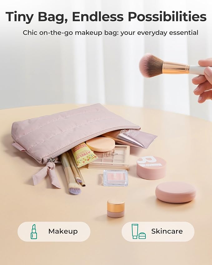 BAGSMART Small Puffy Water-Resist Makeup Bag for Women | Cloud-like shell with tactile, lightweight, squishy finish; playful puffy zipper pull