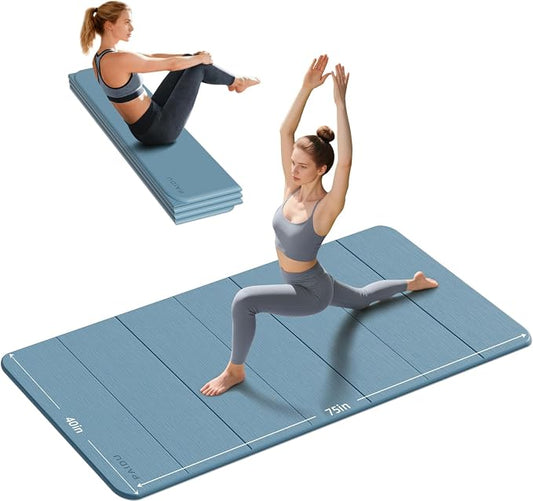 PAIDU Foldable Yoga Mat thick- 2/5" (10MM) TPE Non-Slip Design, Quick Fold，Easy Storage, 75x40 Extra Long/Wide for Indoor Yoga, Pilates and Outdoor Travel Workouts