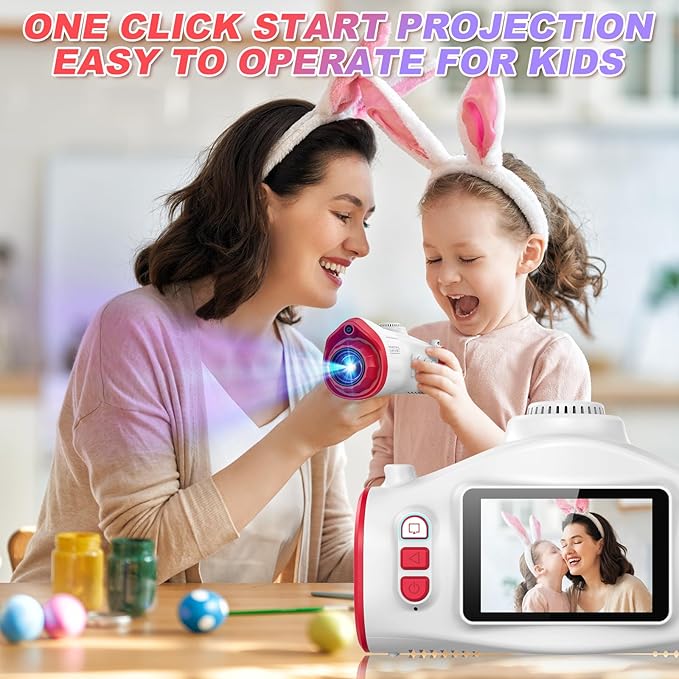Kids Camera, Camera for Kids with Projector, Offers Projection, 48MP Photography, 1080p Video Recording, Kids Digital Camera Christmas Birthday Gifts for Boys Girls Age 3+ (Red)
