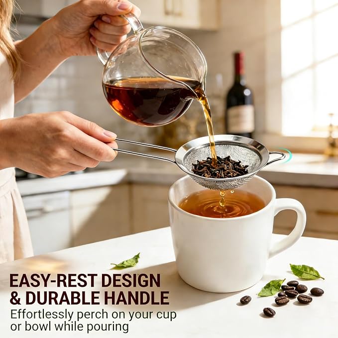 Anaeat Fine Mesh Strainers - Premium Stainless Steel Colander Sieve Sifters, with Durable Mesh and Sturdy Handle, Excellent for Sifting Dry ingredients, Flour, Pastas, Rice, Tea (3.15"）