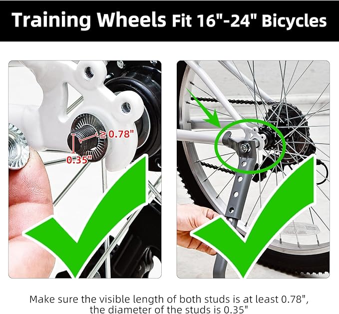 Kids Bike Training Wheels For 16 inch, 18 inch, 20 inch, 22 inch, 24 inch bicycle, Adjustable for Multi-speed Bike Includes Stabilizers Kits, Training Wheels for Boy & Girl 1 Pair, Gray