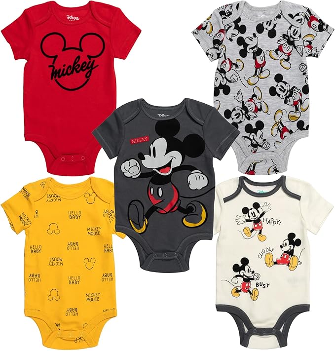 Disney Baby 5 Pack Bodysuits Newborn to Infant Sizes (Newborn - 24 Months)