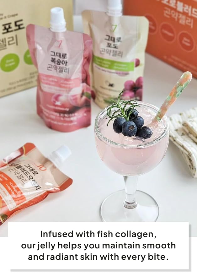 Korean Food Konjac Jelly, Blood Orange, Zero Sugar, Fish Collagen, 10 Pack | Chewy konjac jelly with blood orange flavor in convenient single-serve pouches