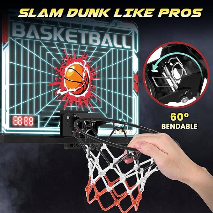 EagleStone Mini Indoor Basketball Hoop with Scoreboard,4 Balls & Pump,Over The Door Bedroom Office Basketball Hoop for 6 7 8 9 10 11 12+ Year Old Kids Boys