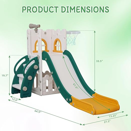 6 in 1 Toddler Slide,Kids Climber Slider for Indoor Outdoor Playground with Basketball Hoop,Storage and Telescope,L Shaped Slide for Toddler Climber Playset