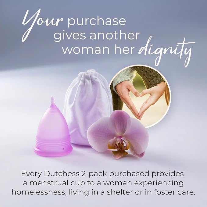 Dutchess Large Menstrual Period Cups for Women + Storage Pouch, Pack of 2 Pink & Purple Soft Medical-Grade Silicone Reusable Feminine Care Tampon & Pad Alternative, Easy to Clean - Camping, Sports