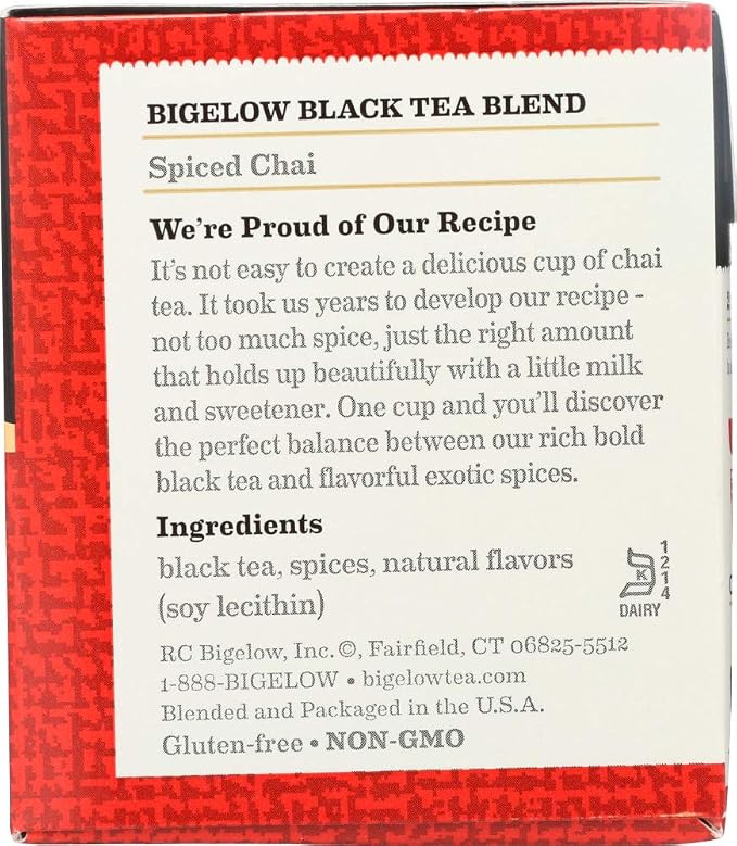 Bigelow Tea Black Tea - Spiced Chai - Case of 6-20 BAG