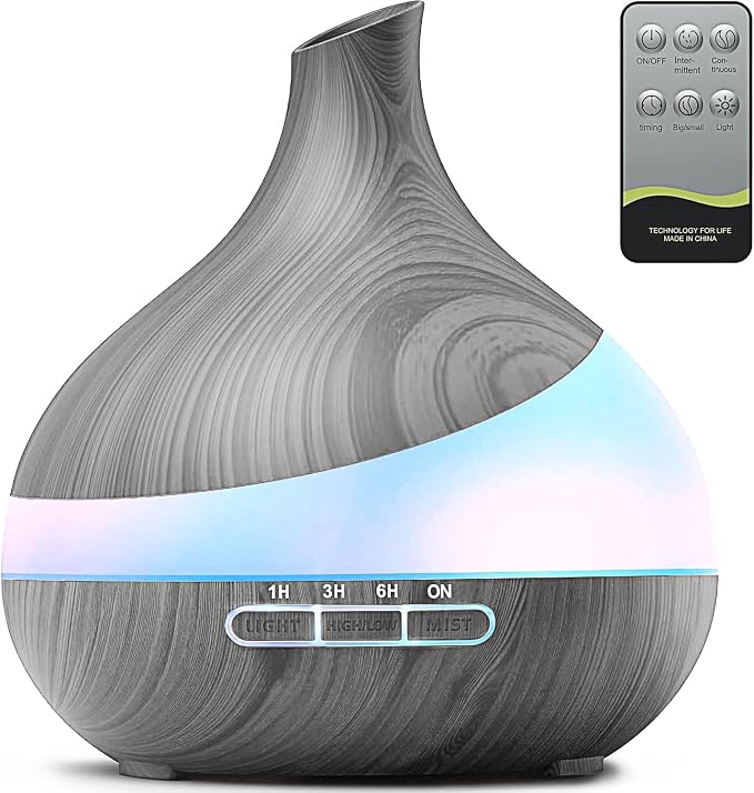 HJTHJT 500ML Essential Oil Diffuser: Aroma Diffuser with Remote Control for Hotel Spa Yoga Room - Humidifier with 14 Colors LED Night Light for Bedroom Home Relaxation