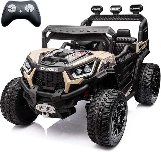 sopbost 24V Ride On Car with Remote Control, 4x4 Rdie On Toy for Kids, Battery Powered Electric Vehicles, 2WD/4WD Switchable, EVA Tires Wheels, Single-Seater, Music Play (Quicksand)