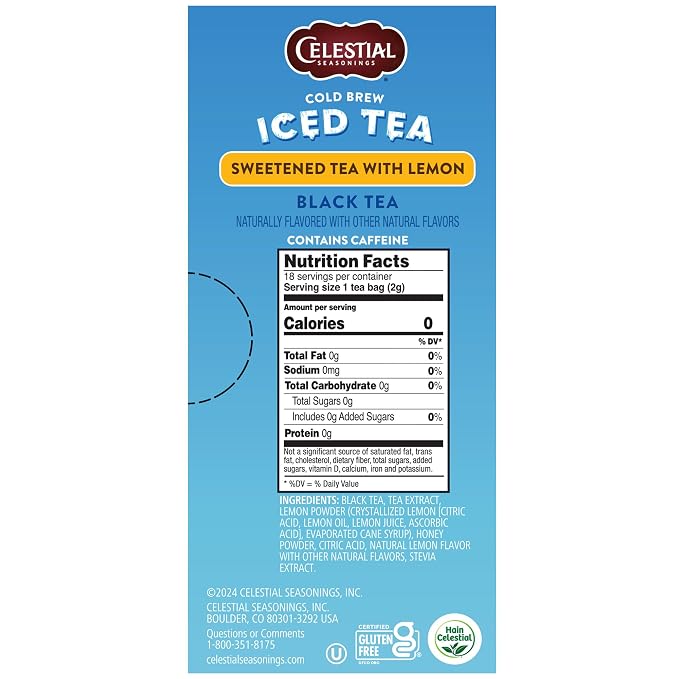 Celestial Seasonings Cold Brew Sweetened Tea with Lemon Iced Tea 18 Tea Bags