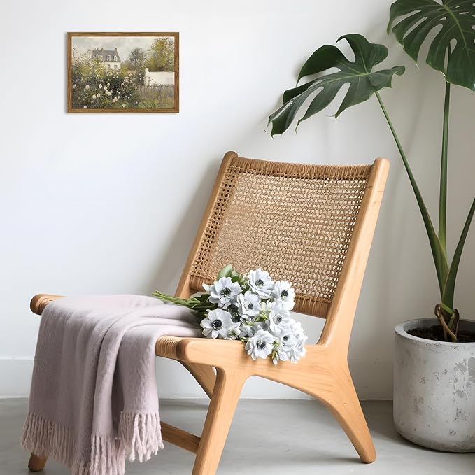 Framed Vintage Wall Art, Cottage Rose Garden Landscape Pictures Wall Decor Paintings, Rustic Spring Farmhouse Canvas Prints Aesthetic Home Decor for Living Room Bedroom Bathroom 8x10 inch