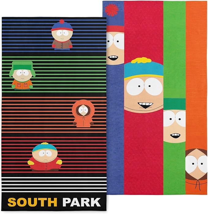 NORTHWEST South Park Beach Towel 2-Pack, Oversized, Soft, Absorbent, Sand-Free & Quick-Drying Pool Towels, Featuring Class Pic & Stripe Designs 30" x 60"
