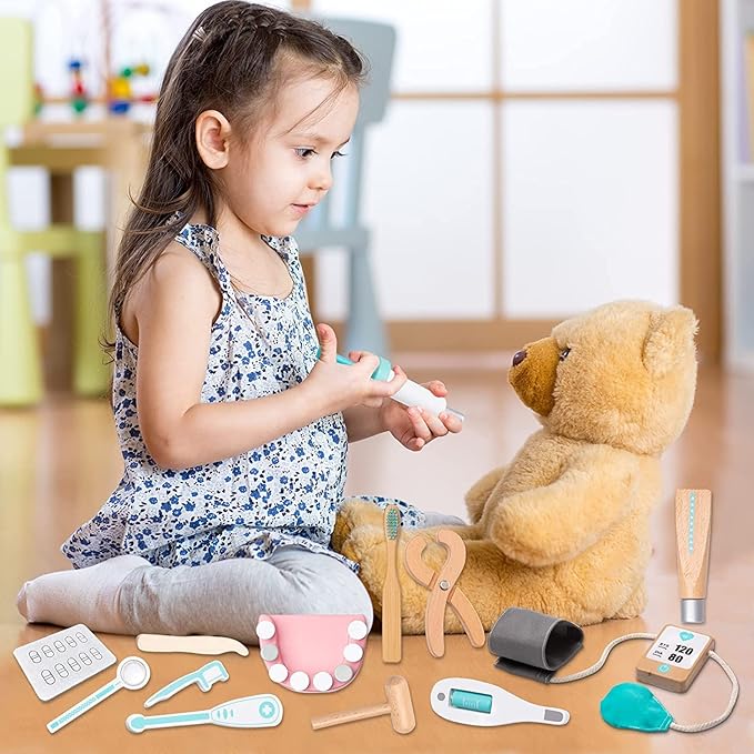 UMU® Deluxe Doctor Kit for Kids, Pretend Toy 36 PCS Wooden Doctor Playset for Toddlers, Montessori Toys Dentist Kit for 3, 4 and 5 Year Old Boys and Girls