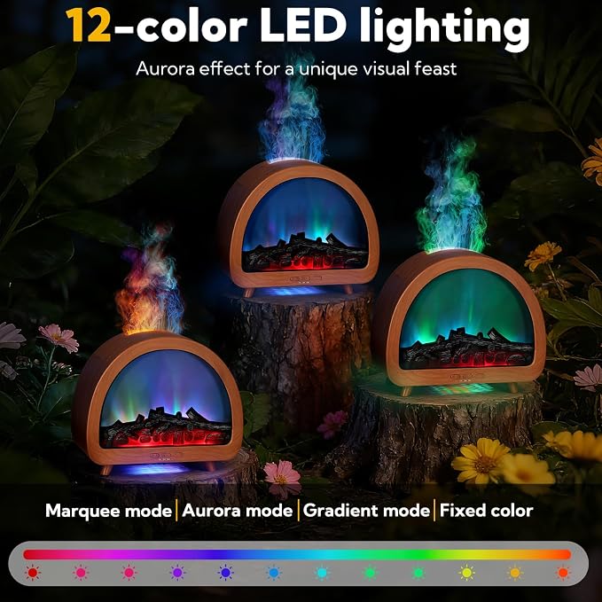 2 Pack Flame Essential Oil Diffuser 200ml Ultrasonic Cool Mist Humidifier 12 Colors LED Light with Remote Control Aromatherapy Diffuser for Home Bedroom Hotel Office Spa Yoga,Wooden Grain+Black
