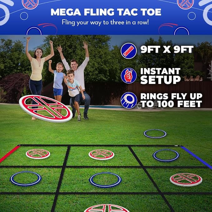 Swooc Games® - Fling Tac Toe™ (9ft x 9ft) Giant Tic Tac Toe Game Outdoor | Weatherproof Giant Outdoor Games for Adults and Family | Large Backyard Games for Kids | Jumbo Outside Yard & Lawn Game