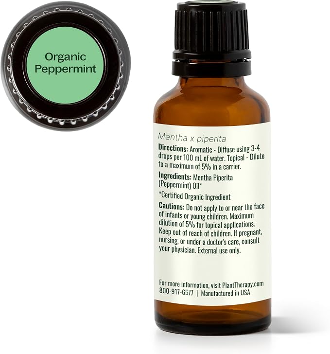 Plant Therapy Organic Peppermint Essential Oil 30 mL (1 oz) (Pack of 2), 100% Pure, Undiluted, USDA Certified Organic, Undiluted, Natural Aromatherapy, for Neck Tension and Muscle Discomfort