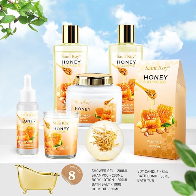 Shower kit gift Birthday Spa Gifts for Women & Men, Honey Almond Bath Gift | Bath Gift Set, Spa Gift Basket for Women & Men, Home Spa Gift Set, Self-Care, Bath Gifts Christmas, Mother Day, Anniversary