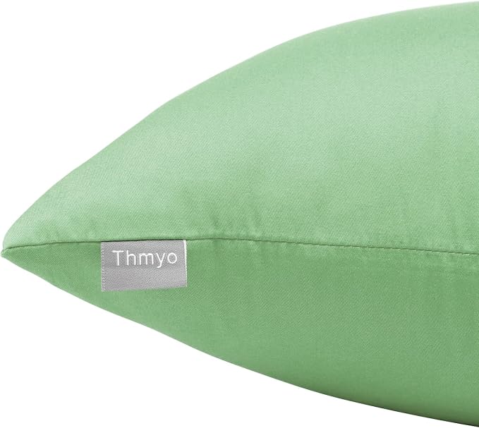 Thmyo 4-Pack 100% Cotton Comfortable Solid Decorative Throw Pillow Case, Square Cushion Cover Pillowcase Sublimation Blank Pillow Covers DIY Throw Pillowcase for Couch(18x18 inch/ 45x45cm,Sage Green)