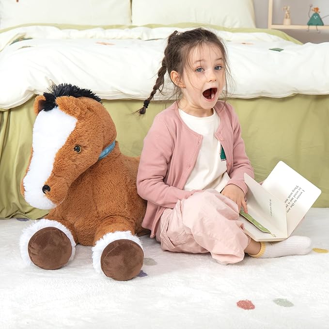 MaoGoLan Large Horse Stuffed Animal for Boy, Big Horse Plush Toy for Girl, Ridable Stuffy Pony for Kid, Stuffed Pony Plush Pillow for Baby Shower, Birthday Gifts or Party Favor, 47 inches, Tan