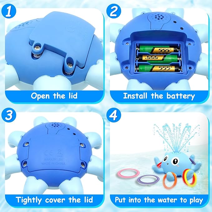 Baby Octopus Bath Toy, Light Up Sprinkler with 8 Sensory Rings, Bathtub Fountain Spray Toy for Kids – Pool Toys for Toddlers