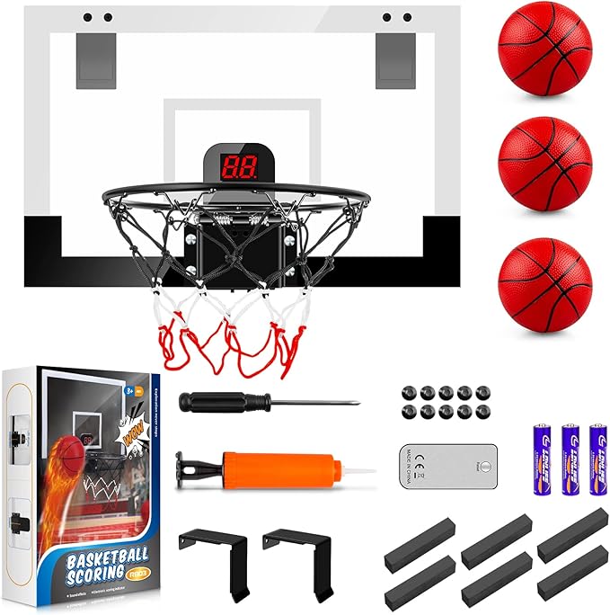 Indoor Basketball Hoop Boys Gifts for Teens Door Room Basketball Hoop Mini Hoop with Scoreboard, 3 Balls and Batteries Basketball Toys for 8 9 10 11 12