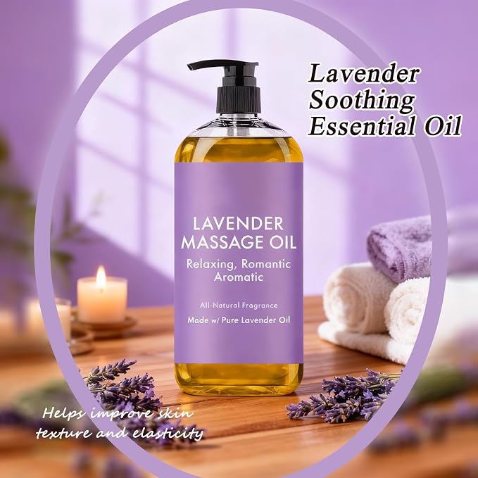 Body Massage Oil,8.8 fl oz Lavender Essential Oil for Sore Muscles & Stiffness,Massage Oil for Massage Therapy Naturally Lavender Oil Scented Spa Quality Oils for Soothing