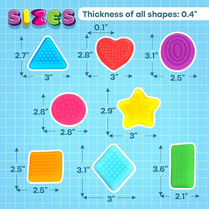 Shape Learning Sensory Toys for Toddlers - Textured Sensory Toys for Autistic Children, Pull and Stretch Tactile Toy, Calming Autism Toy for Boys and Girls Preschool Kids (8Pack)