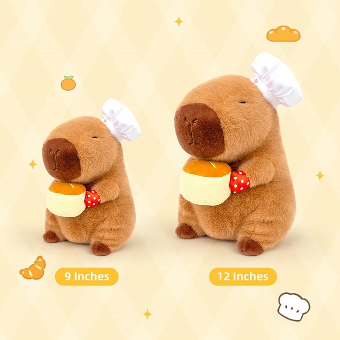 13" Capybara Stuffed Animal Wear Chef Hat Holding a Cake Cute Stuffed Capybara Plush Toy Gifts for Kids Boys Girls