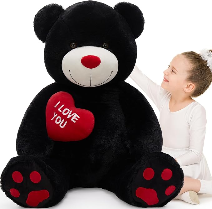 4.3 Feet Giant Teddy Bear Stuffed Animal, Large Black Plush Toys for Kids, I Love You Valentines Gift for Girlfriend Wedding